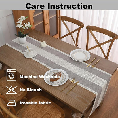 Gernaice Boho Table Runner, Rustic Striped Cotton Linen Farmhouse Table Runners - Image 5