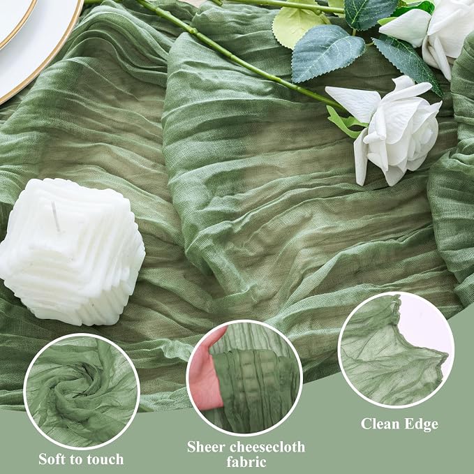 Cheesecloth Table Runner 10FT Sage Green Boho Gauze Rustic Sheer Runners | - Image 3