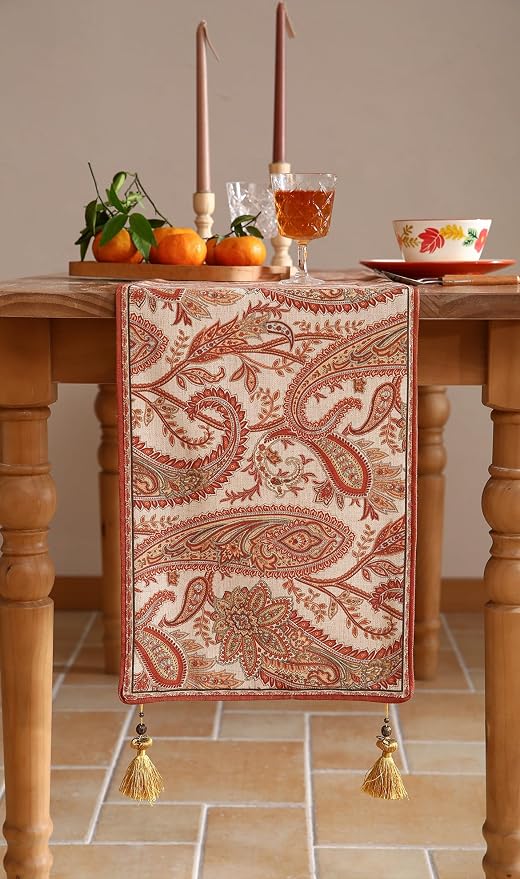 Designer French Linen Table Runner, Cashew Pattern, Dining Table, Kitchen Decor - Image 5