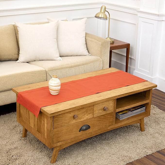 Solino Home Cotton Linen Table Runner Burnt Orange Hemstitch, 14 x 48 in | by SolinoHome