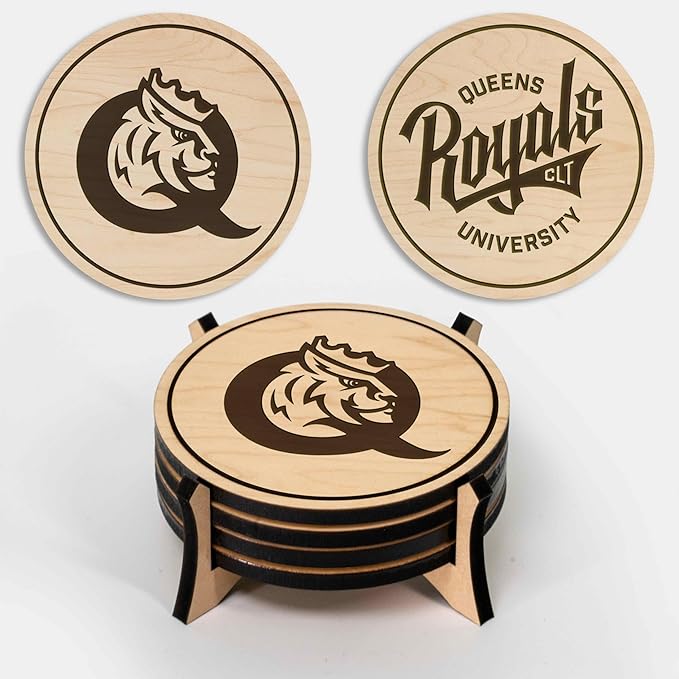 LazerEdge Queens Royals Wooden Coaster Set - Maple Wood - Officially Licensed Product - 4-Pack