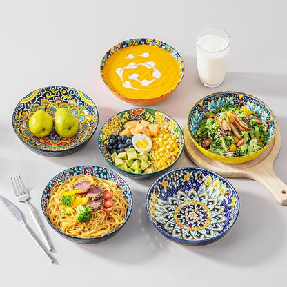 vancasso 32 Oz Pasta Bowls Set of 6, Ceramic Bohemian Soup Salad Bowls | - Image 6
