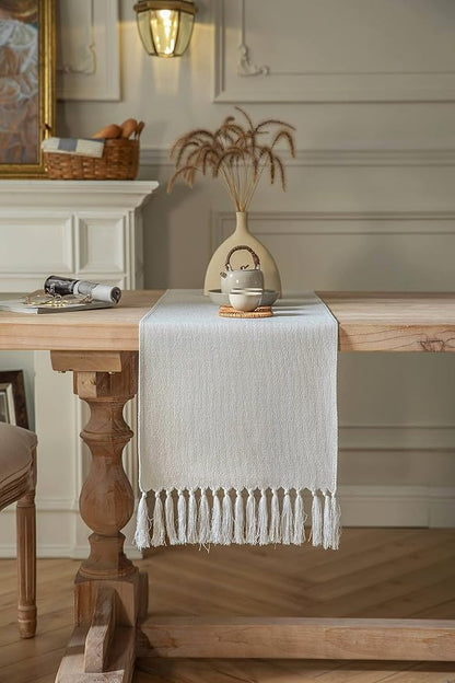 Light Grey Table Runners 108 Inches Long, Burlap Linen Style Rustic Farmhouse - Image 2