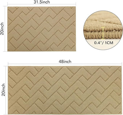 hicorfe Kitchen Rugs and Mats Sets,2 Pieces Super Absorbent Polypropylene Non-Slip Rug,Soft Comfort Floor Mat,Machine Wash for Kitchen,Hallway,Office,Sink,Laundry(20" x 32"+20" x 48",Brown)