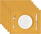 BALCONY & FALCON Placemats Set of 6 Faux Linen Cloth Place Mats Washable Waterproof Wrinkle Resistant Table Placemats for Dining Kitchen Farmhouse Indoor & Outdoor Use(Golden, 13.8”x 17.7”