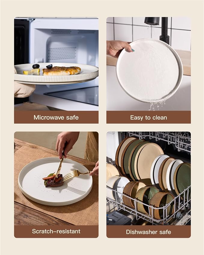 Ceramic Dinnerware Set for 4, 8-Piece Deep Salad Plates and Cereal Bowls | - Image 7