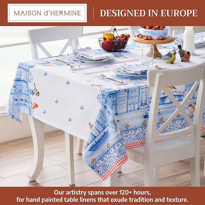 Maison d' Hermine Table Cloth Rectangle Table 100% Cotton 70 x 108 Inches Tablecloth Reusable Decorative for Dining Room Farmhouse Home Valentines Day Decorations Spring Summer - Amsterdam Canals
