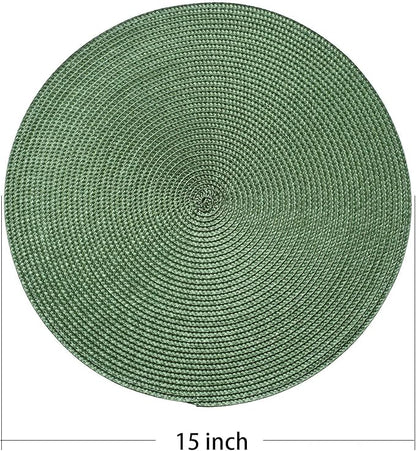 AHHFSMEI Round Braided Placemats 15 Inch Round Table Mats for Dining Tables Natural Woven Heat Resistant Place mats Set of 8 (Olive Green,8)