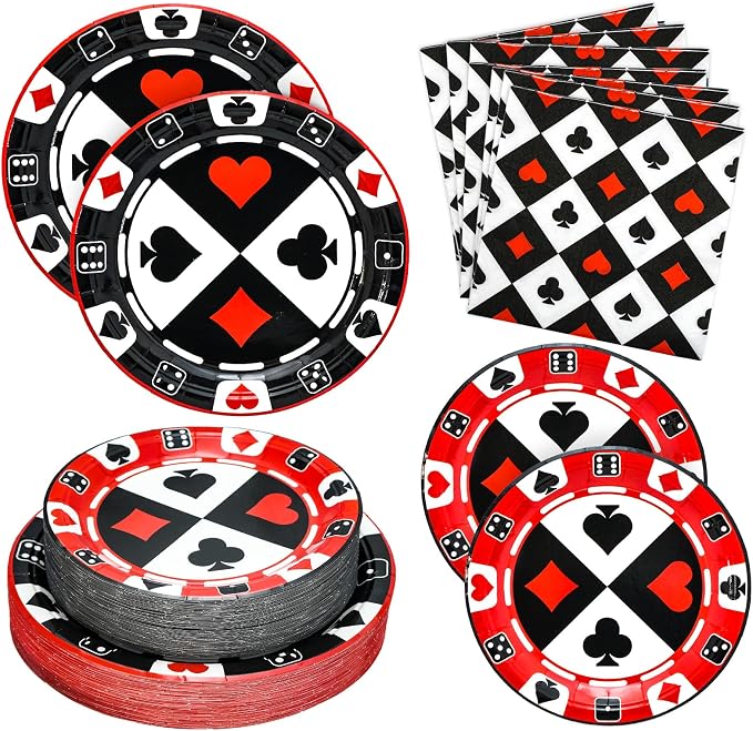 180PCS Casino Paper Plates and Napkins Party Supplies Serve 60 | Disposable by Osonm