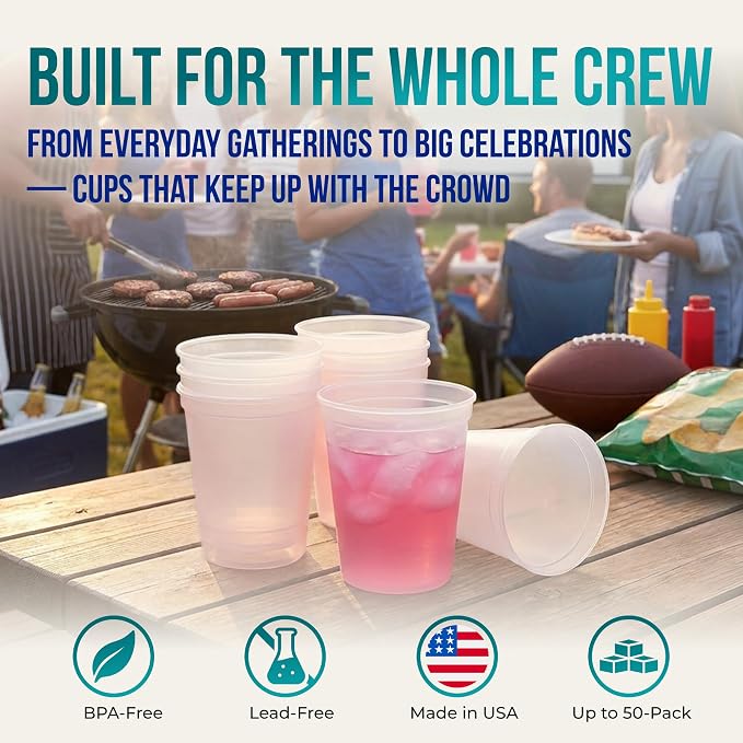 Rolling Sands 16 oz. Reusable Plastic Stadium Cups, 8 Pack, Made in USA - Image 5