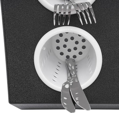 6-Compartment Utensil Holder - Black & White Restaurant Cutlery Organizer with Removable Liners, 22 lbs Capacity, for Kitchen Counter, Bars, Coffee Shops, Restaurants, & Hotels