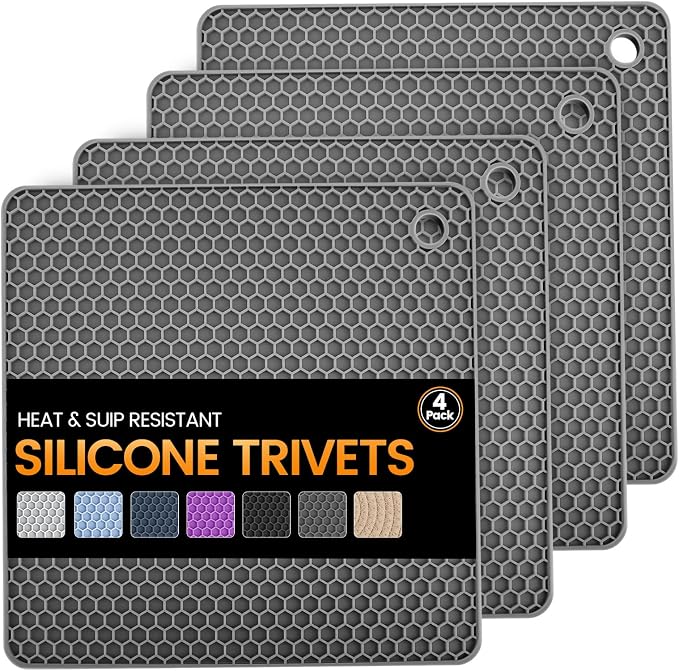 Silicone Trivet Mats 4 Heat Resistant Pot Holders Multipurpose Non-Slip Hot Pads by Unknown