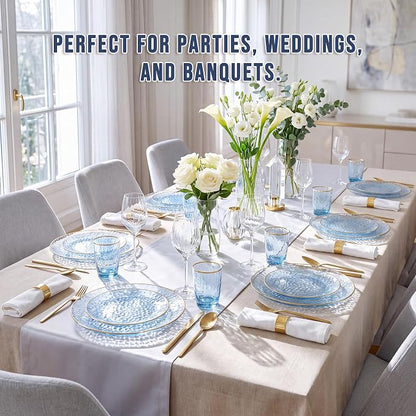 Rubtlamp 60Pcs Clear Blue Plastic Plates, Hammered Blue Plates, 30 Dinner Plates - Image 6
