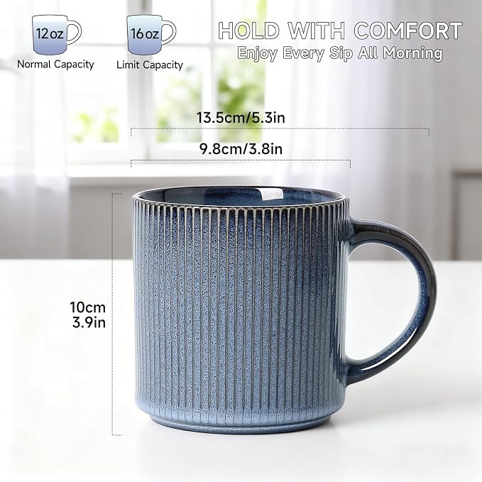 MONITO 16Oz Coffee Mugs Set of 4, Rustic Ceramic Coffee Cups Set - Image 2