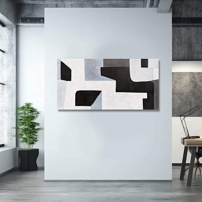 Abstract Wall Art Modern Minimalist Art Wall Decor Black Grey and Blue Irregular Shape Home Decor Canvas Art Wall Decor Abstract Wall Art Framed Artwork for Living Room Bedroom Office 24"x48"