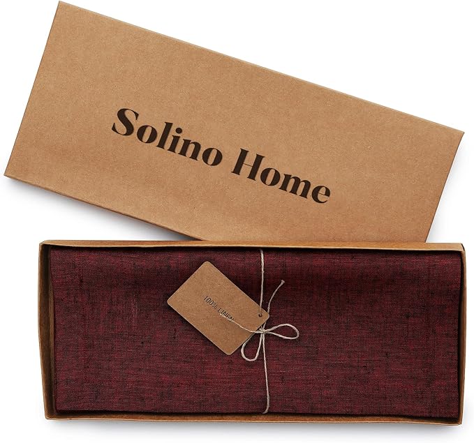 Solino Home 100% Pure Linen Table Runner Red, Athena 14 x 132 Inch Long | Table - Image 5