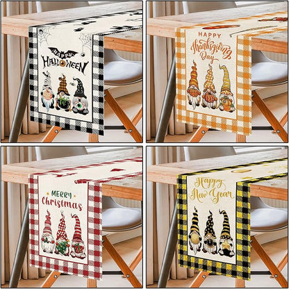 8 Pcs Gnomes Holiday Table Runner 72 Inches Long, Plaid Valentines Day St - Image 4