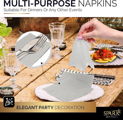 100 Pack Silver Beverage Napkins, Big Party Pack, 2 Ply, Ideal for Wedding, Party, Birthday, Dinner, Lunch, Cocktails. (5” x 5”) by Amcrate