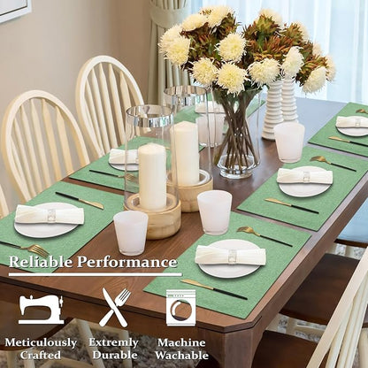 Cloth Placemats Set of 4, Cotton Linen Blend Machine Washable Double Layered Durable Place Mats Heat Resistant Placemats Wrinkle Free Thick Fabric Dining Table Mats (Light Green, 4)