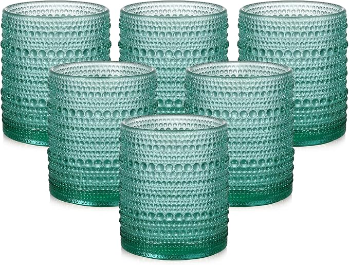 ZMOWIPDL Drinking Glasses Set of 6, 12oz Lake Blue Hobnail Glass Cups | Vintage by ZMOWIPDL