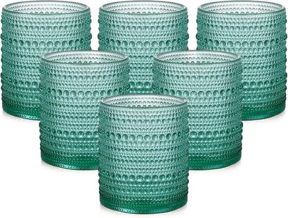 ZMOWIPDL Drinking Glasses Set of 6, 12oz Lake Blue Hobnail Glass Cups | Vintage by ZMOWIPDL