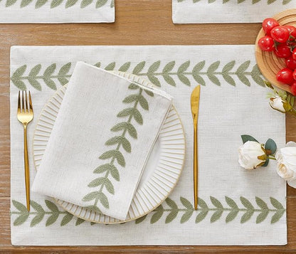 Wracra Embroidered Place Mats, Sage Green Rustic Placemats Set of 4 | Macrame - Image 6