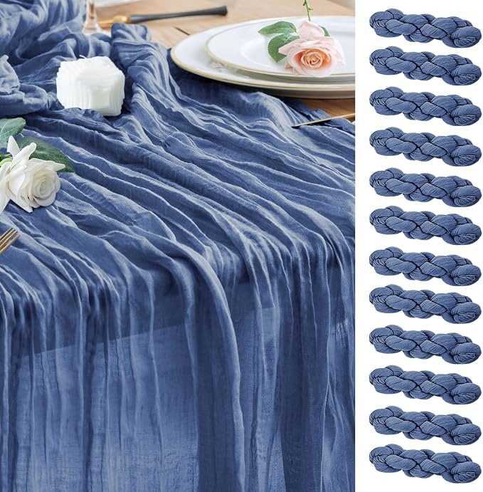 Cheesecloth Table Runner Blue 10FT Boho Gauze Runner, 12 Pack | 120 Inch Cheese by Wokceer