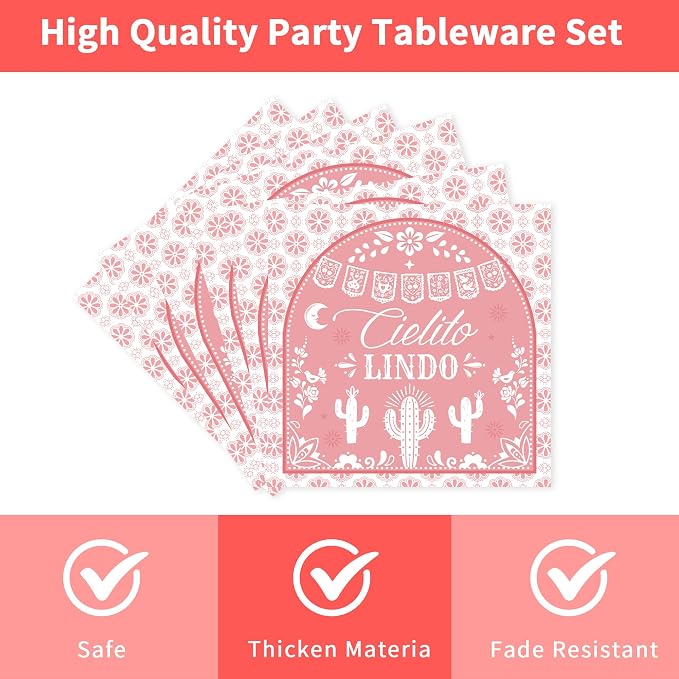 96 Pcs Pink Cielito Lindo Party Decorations, napkins and forks, Mexican fiesta - Image 4