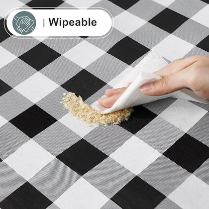 misaya 2 Pack Waterproof Vinyl Table Cloth, Buffalo Flannel Backed Tablecloth, Wipeable Plastic Table Cover for Dinner, Kitchen, Outdoor (60" x 84", Black and White)