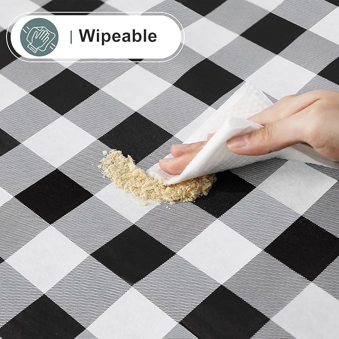 misaya Rectangle Waterproof Vinyl Table Cloth, Buffalo Flannel Backed Tablecloth, Wipeable Plastic Table Cover for Christmas (70" x 90", Black and White)