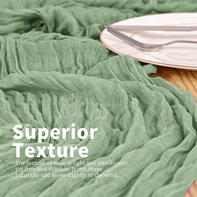 8 Pack Sage Green Table Runner 17 x 108inch Cheesecloth Table Runner Boho Gauze - Image 2