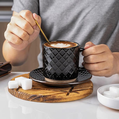 GBhome 6 OZ Stackable Coffee Mugs Set of 4, Ceramic Espresso Coffee Cups | - Image 6