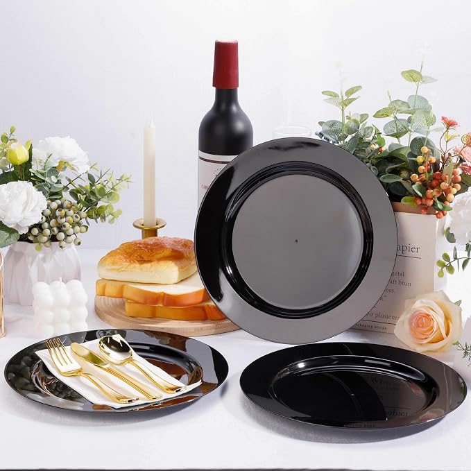 Bestluck 100PCS Black Plastic Dinner Plates 10 Inch - Image 5