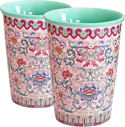 Pink Floral Ceramic Mugs, 12oz Flower Coffee Mug Set of 2, Rose Porcelain Cups by Movlen