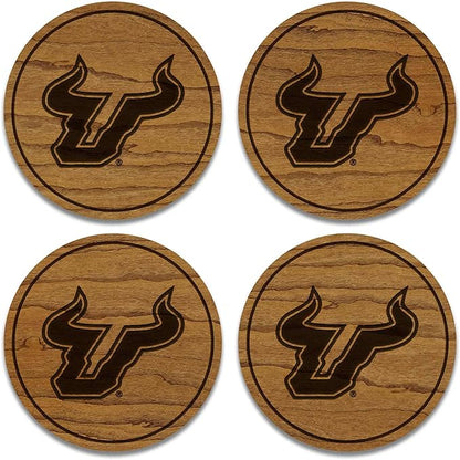 LazerEdge South Florida Bulls Wooden Coaster Set - Cherry Wood - Officially Licensed Product - 4-Pack