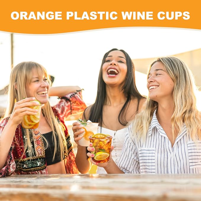 KesaPlan 100Pcs 12oz Orange Plastic Party Cup, Disposable Wine Cocktail Cup | - Image 8