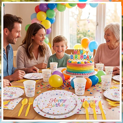 NatNarr 175-Piece Happy Birthday Party Tableware Set, Serves 25 | Plates - Image 6