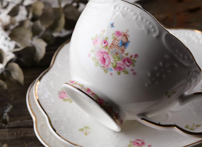 Jusalpha 16pcs Vintage Porcelain Flower Series Tea Set - Image 6