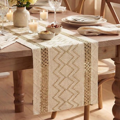 Artoid Mode Burlap Brown Stripe Diamond Woven Table Runner 12x90 Inch | Holiday by ArtoidMode