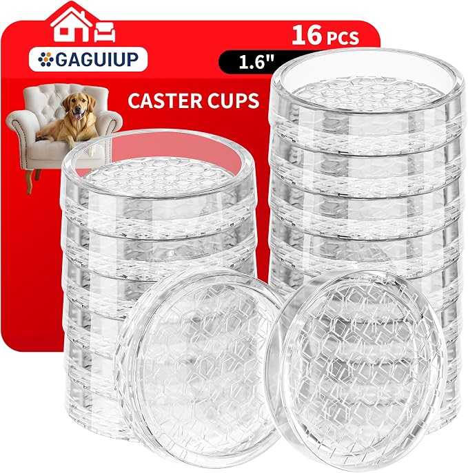 1.6" Round Rubber Furniture Caster Cups, 16 Pack Chair Coasters by GAGUIUP