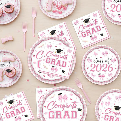 Rakuto Pink Graduation Decorations 2026, 2026 Graduation Pink Bow Themed Forks - Image 6