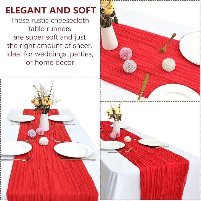6 Pack Red Cheesecloth Table Runner 35 x 120 Inch | Boho Gauze Fabric, Rustic - Image 5