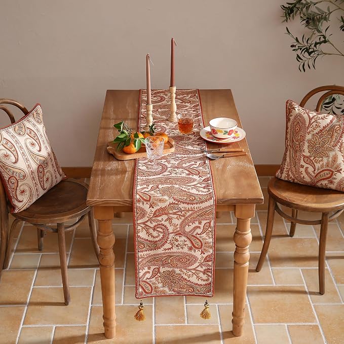 Designer French Linen Table Runner, Cashew Pattern, Dining Table, Kitchen Decor - Image 8