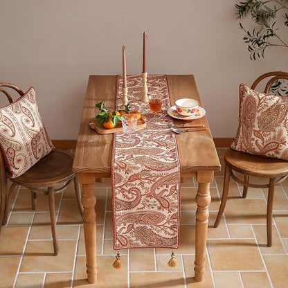 Designer French Linen Long Table Runner, Cashew Pattern, Dining Table, Kitchen - Image 8