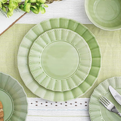 HOMBENE Ceramic Soup Serving Bowls for Kitchen, 6.4 Inch, Set of 4, Cereal Bowl Porcelain, Oven & Microwave Safe, Green