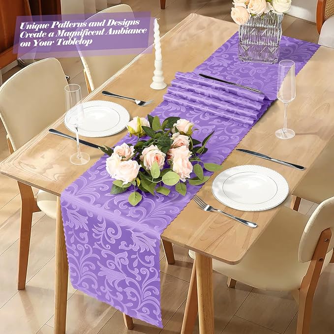 MILVOWOC Lilac Satin Table Runner, 4 Pack, 12 x 72 Inch | Jacquard Damask - Image 6