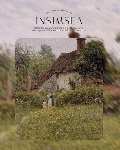 InSimSea Retro Gold Framed Wall Art, Home Room Countryside Old Cottages Vintage Wall Decor, Canvas Print Artwork, Farmhouse Country Decor, Antique Picture Frame Landscape Paintings, 13x16 Inch