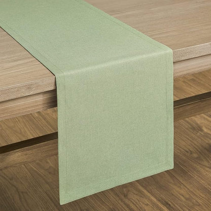 Basic Linen Style Table Runner, 14x90 Inch Sage Green | Mitered Corner Design - Image 7