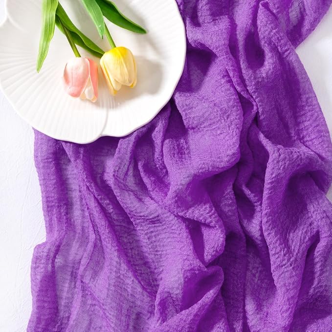 Cheesecloth Table Runner Summer Boho Wedding Shower Party Home Decor | Purple - Image 3