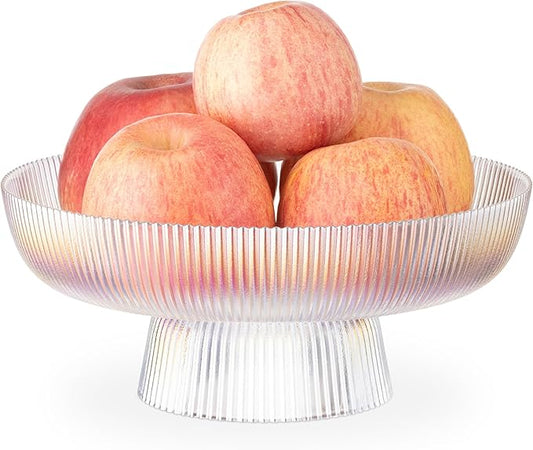 Navaris Glass Fruit Bowl - Decorative Fluted Colored Glass Bowl for Fruit Snacks Sweets - 10.2" / 26cm Diameter Table Centerpiece Dish - Rainbow Tinted